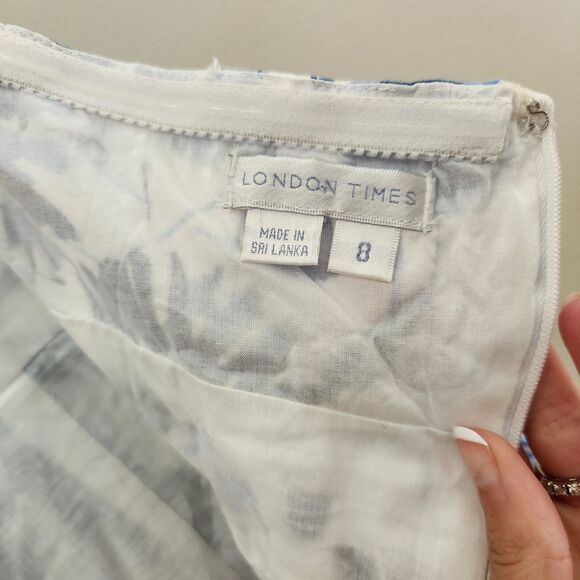 Women's SZ 8 London Times Blue Floral Halter Ruched Maxi Dress Beach Summer - Picture 7 of 8